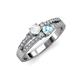 3 - Zaira White Sapphire and Aquamarine with Side Diamonds Split Shank Ring 