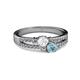2 - Zaira White Sapphire and Aquamarine with Side Diamonds Split Shank Ring 