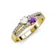 3 - Zaira White Sapphire and Amethyst with Side Diamonds Split Shank Ring 