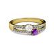 2 - Zaira White Sapphire and Amethyst with Side Diamonds Split Shank Ring 