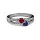 2 - Zaira Ruby and Blue Sapphire with Side Diamonds Split Shank Ring 