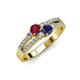 3 - Zaira Ruby and Blue Sapphire with Side Diamonds Split Shank Ring 