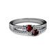 2 - Zaira Ruby and Red Garnet with Side Diamonds Split Shank Ring 