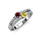 3 - Zaira Ruby and Yellow Sapphire with Side Diamonds Split Shank Ring 
