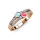 3 - Zaira Aquamarine and Pink Tourmaline with Side Diamonds Split Shank Ring 