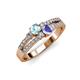 3 - Zaira Aquamarine and Tanzanite with Side Diamonds Split Shank Ring 