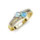 3 - Zaira Aquamarine and Blue Topaz with Side Diamonds Split Shank Ring 