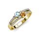 3 - Zaira Aquamarine and Citrine with Side Diamonds Split Shank Ring 