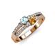3 - Zaira Aquamarine and Citrine with Side Diamonds Split Shank Ring 