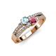 3 - Zaira Aquamarine and Rhodolite Garnet with Side Diamonds Split Shank Ring 