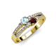 3 - Zaira Aquamarine and Red Garnet with Side Diamonds Split Shank Ring 