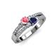 3 - Zaira Pink Tourmaline and Blue Sapphire with Side Diamonds Split Shank Ring 