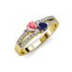 3 - Zaira Pink Tourmaline and Blue Sapphire with Side Diamonds Split Shank Ring 