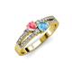 3 - Zaira Pink Tourmaline and Blue Topaz with Side Diamonds Split Shank Ring 