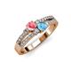 3 - Zaira Pink Tourmaline and Blue Topaz with Side Diamonds Split Shank Ring 