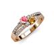 3 - Zaira Pink Tourmaline and Citrine with Side Diamonds Split Shank Ring 