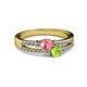 2 - Zaira Pink Tourmaline and Peridot with Side Diamonds Split Shank Ring 