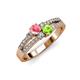 3 - Zaira Pink Tourmaline and Peridot with Side Diamonds Split Shank Ring 