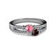 2 - Zaira Pink Tourmaline and Red Garnet with Side Diamonds Split Shank Ring 