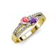 3 - Zaira Pink Tourmaline and Amethyst with Side Diamonds Split Shank Ring 