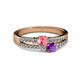 2 - Zaira Pink Tourmaline and Amethyst with Side Diamonds Split Shank Ring 