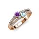3 - Zaira Amethyst and Aquamarine with Side Diamonds Split Shank Ring 
