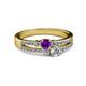 2 - Zaira Amethyst and Diamond with Side Diamonds Split Shank Ring 