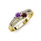 3 - Zaira Amethyst and Red Garnet with Side Diamonds Split Shank Ring 