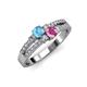 3 - Zaira Blue Topaz and Pink Sapphire with Side Diamonds Split Shank Ring 