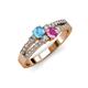 3 - Zaira Blue Topaz and Pink Sapphire with Side Diamonds Split Shank Ring 