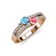 3 - Zaira Blue Topaz and Pink Tourmaline with Side Diamonds Split Shank Ring 