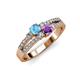 3 - Zaira Blue Topaz and Amethyst with Side Diamonds Split Shank Ring 