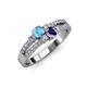 3 - Zaira Blue Topaz and Iolite with Side Diamonds Split Shank Ring 