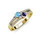 3 - Zaira Blue Topaz and Iolite with Side Diamonds Split Shank Ring 