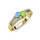 3 - Zaira Blue Topaz and Peridot with Side Diamonds Split Shank Ring 