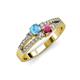 3 - Zaira Blue Topaz and Rhodolite Garnet with Side Diamonds Split Shank Ring 