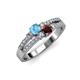 3 - Zaira Blue Topaz and Red Garnet with Side Diamonds Split Shank Ring 
