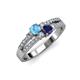 3 - Zaira Blue Topaz and Blue Sapphire with Side Diamonds Split Shank Ring 