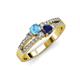 3 - Zaira Blue Topaz and Blue Sapphire with Side Diamonds Split Shank Ring 