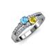3 - Zaira Blue Topaz and Yellow Sapphire with Side Diamonds Split Shank Ring 