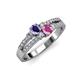 3 - Zaira Iolite and Pink Sapphire with Side Diamonds Split Shank Ring 