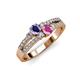 3 - Zaira Iolite and Pink Sapphire with Side Diamonds Split Shank Ring 