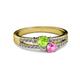 2 - Zaira Peridot and Pink Sapphire with Side Diamonds Split Shank Ring 