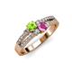 3 - Zaira Peridot and Pink Sapphire with Side Diamonds Split Shank Ring 