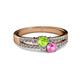 2 - Zaira Peridot and Pink Sapphire with Side Diamonds Split Shank Ring 