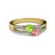 2 - Zaira Peridot and Pink Tourmaline with Side Diamonds Split Shank Ring 