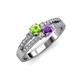 3 - Zaira Peridot and Amethyst with Side Diamonds Split Shank Ring 