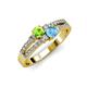 3 - Zaira Peridot and Blue Topaz with Side Diamonds Split Shank Ring 