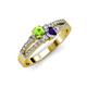 3 - Zaira Peridot and Iolite with Side Diamonds Split Shank Ring 