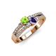 3 - Zaira Peridot and Iolite with Side Diamonds Split Shank Ring 